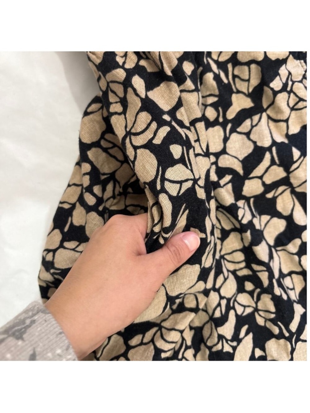 Abercrombie & Fitch Womens XL Linen Blend Tan/Black Floral Midi Dress Ethreal - Picture 6 of 12